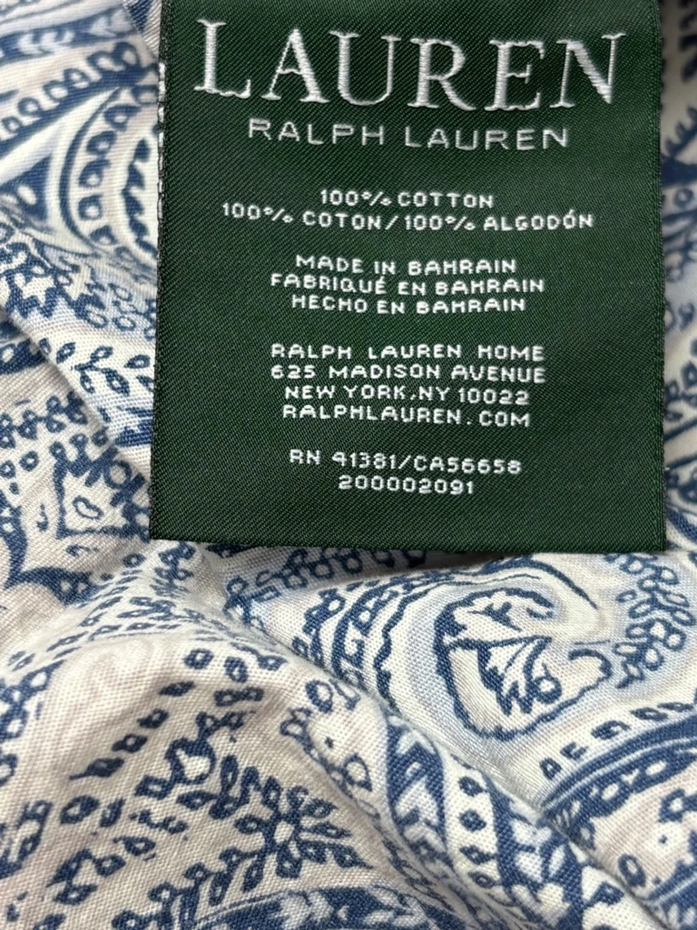 Ralph Lauren pillowcase blue paisley standard size 100% cotton vintage only 1